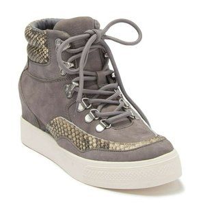 NIB Dolce Vita Weber Snakeskin Trimmed Leather Wedge Sneaker Smoke Nubuck Sz 10